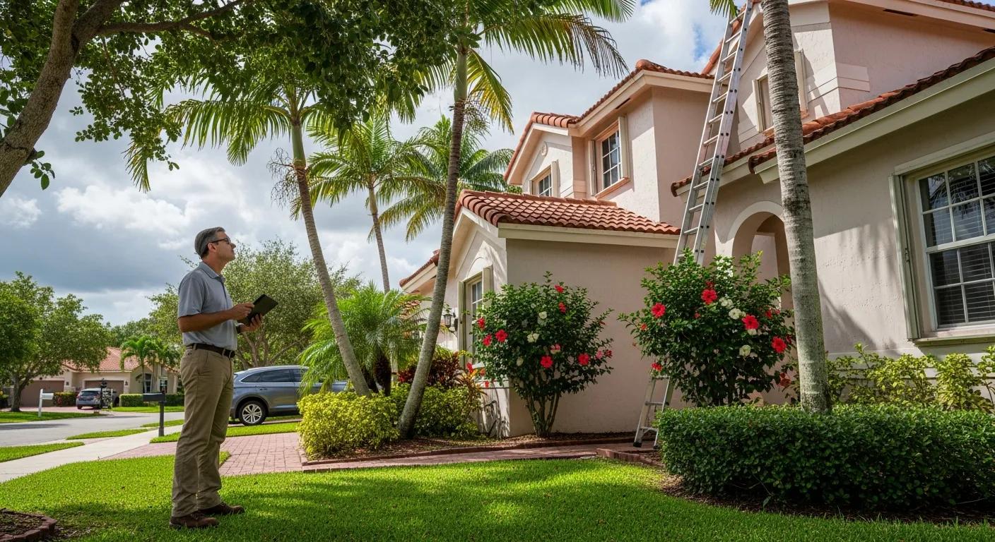 Miami home inspection with a professional inspector examining a house exterior
