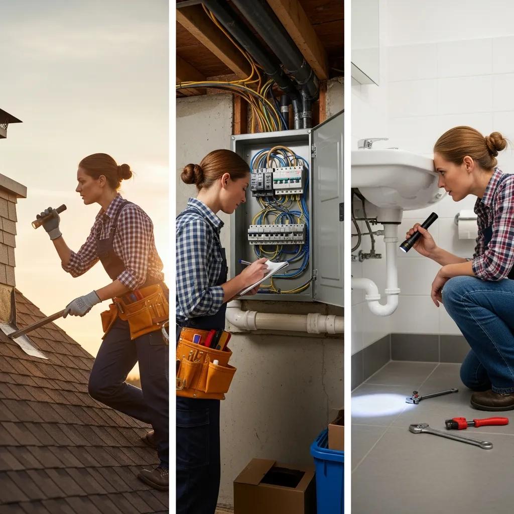 Homeowner inspecting various areas of a house for post-inspection repairs