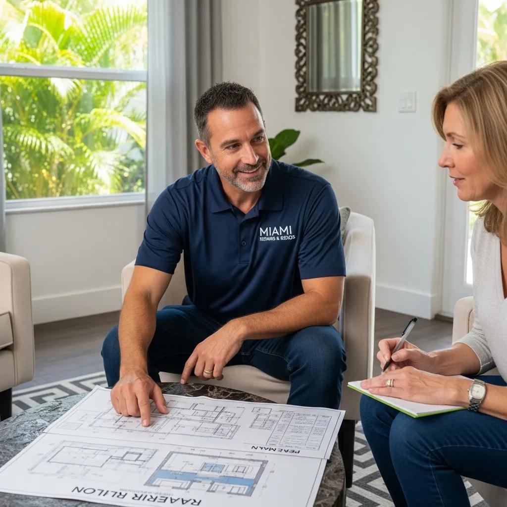 Licensed contractor consulting with homeowner in Miami, emphasizing benefits of hiring certified professionals