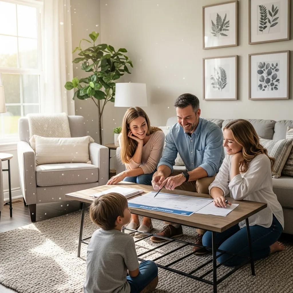 Happy family discussing home inspection report, illustrating the benefits of thorough inspections