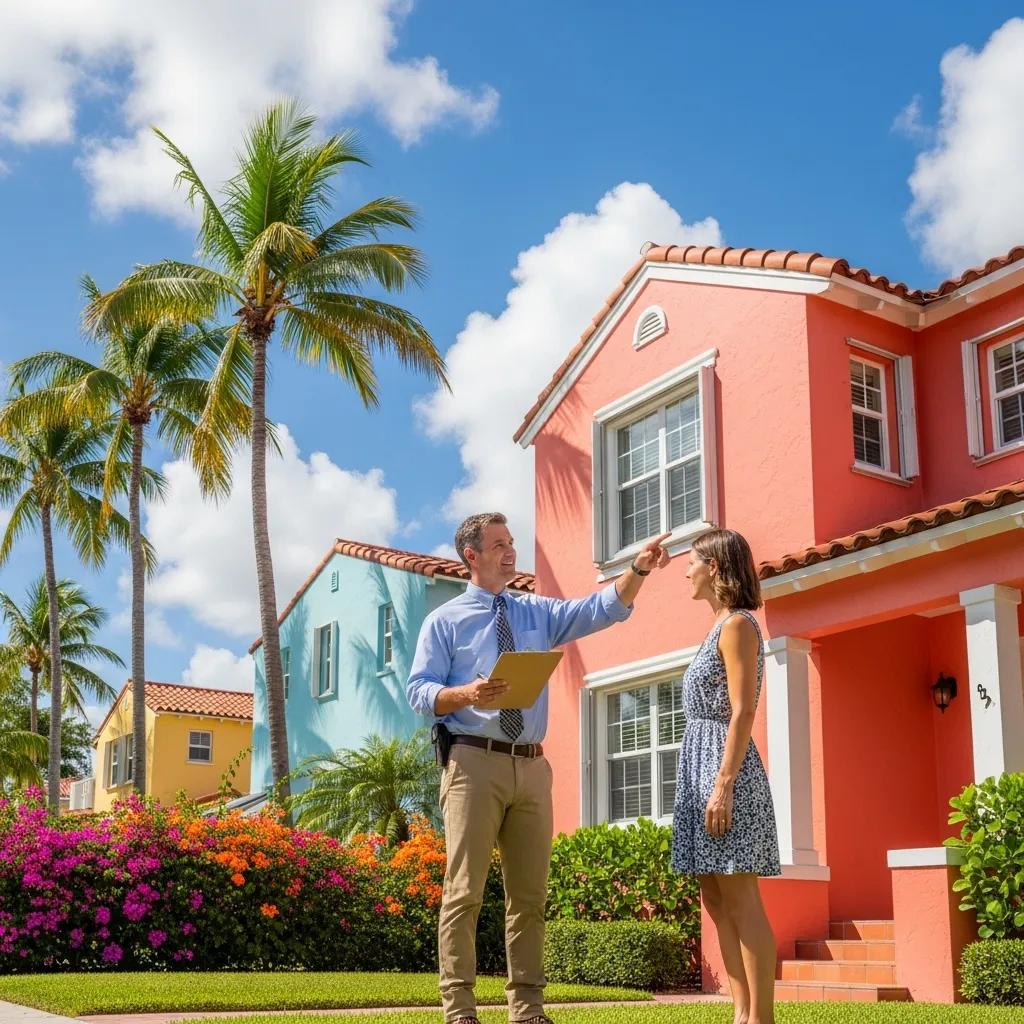 Miami home inspector examining a property in a sunny neighborhood