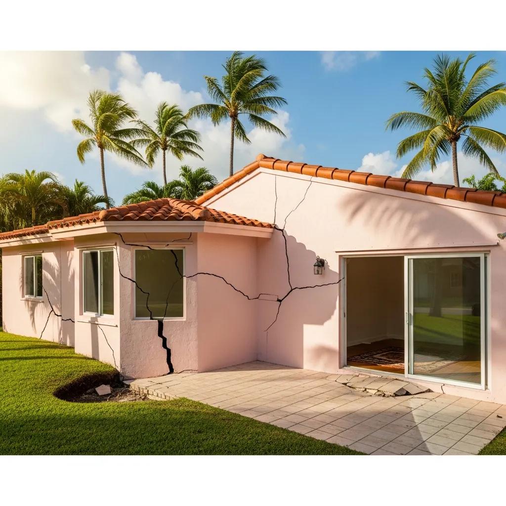 Miami home with visible foundation issues, showcasing cracks and uneven flooring
