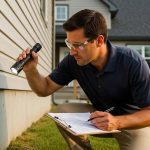 Home inspector evaluating a property, emphasizing professionalism and thoroughness