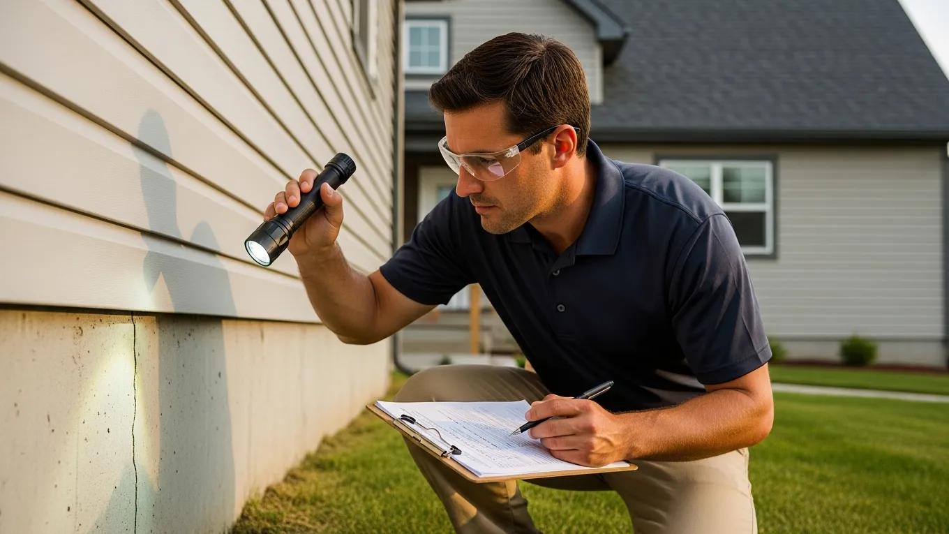 Home inspector evaluating a property, emphasizing professionalism and thoroughness
