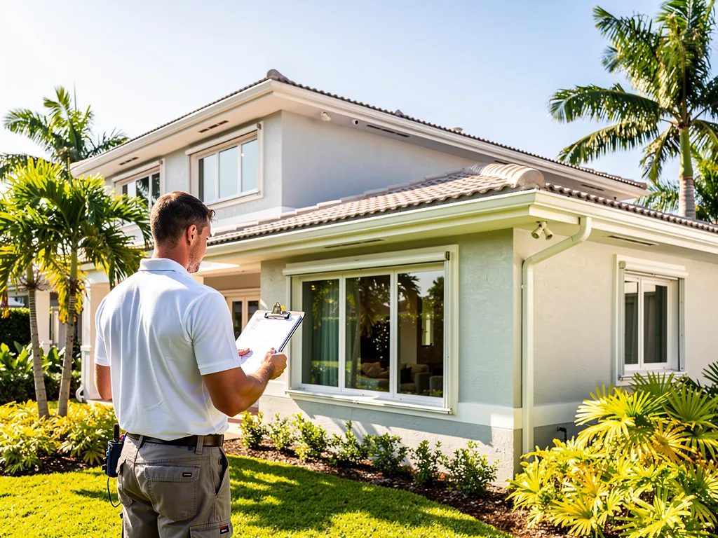 Licensed home inspector reviewing checklist during a Miami property walkthrough