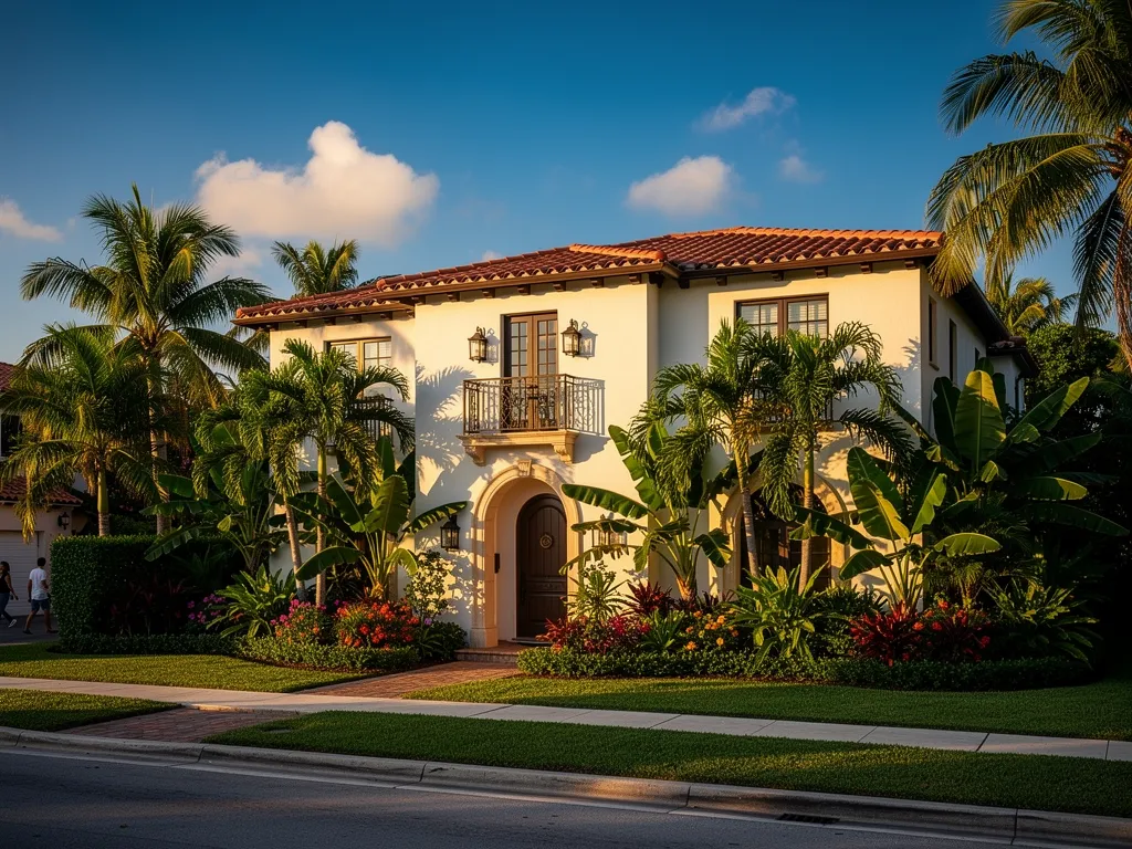 historic Miami Shores Mediterranean Revival home with tree-lined street and vintage architecture