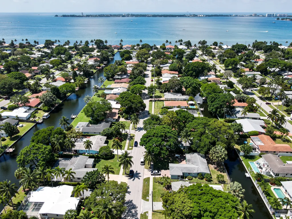 coastal Miami Shores neighborhood near Biscayne Bay showing salt air and flood risk conditions